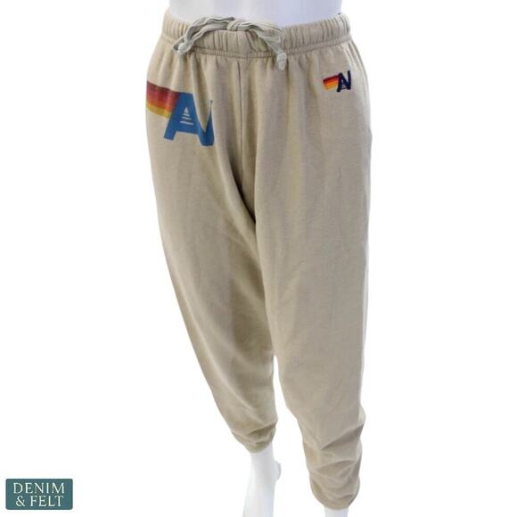 Aviator Nation Logo Stitch Sweatpants/Joggers Sand Size S Beige Tri-Blend - Picture 2 of 15